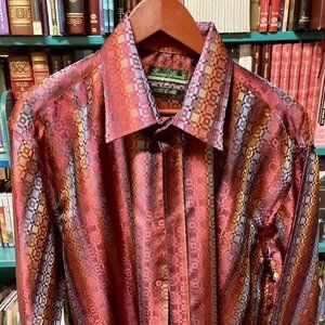 *VINTAGE* MENS LUCIANO BIARELLI Heavyweight SILK Shirt, Geometric, 2XL- RARE!!